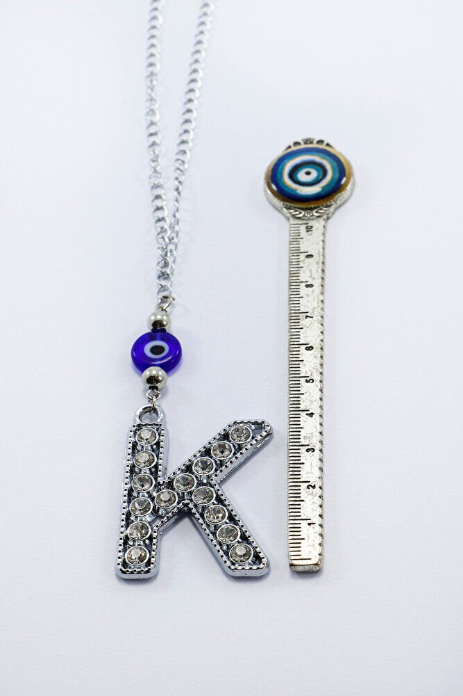 Kristal Taşlı K Harfi Metalik Renk Araba Dikiz Ayna Süsü, Hediyelik Nazar Boncuklu Araba Süsü