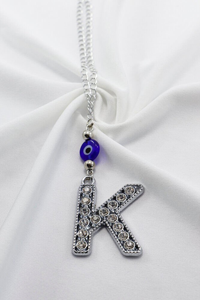 Kristal Taşlı K Harfi Metalik Renk Araba Dikiz Ayna Süsü, Hediyelik Nazar Boncuklu Araba Süsü