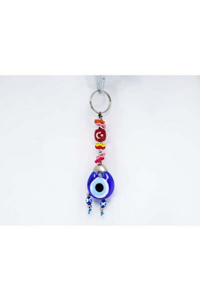 Colorful Tiny Ringed Moon Star Handmade Glass Evil Eye Beaded Keychain, Gift Keychain