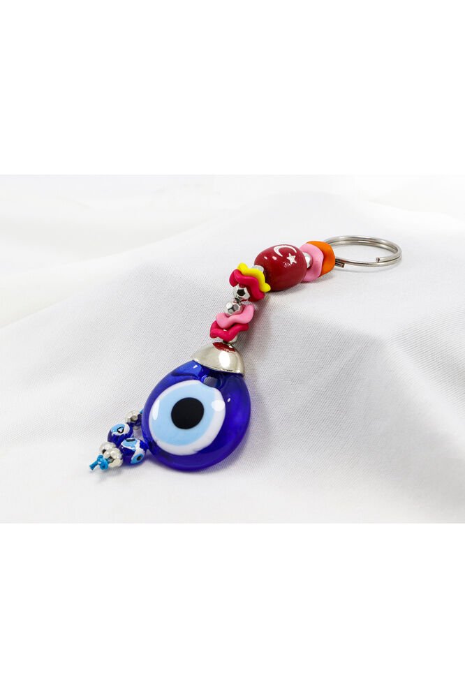 Renkli Minik Halkalı Ay Yıldız El Yapımı Cam Nazar Boncuklu Anahtarlık, Hediyelik Anahtarlık