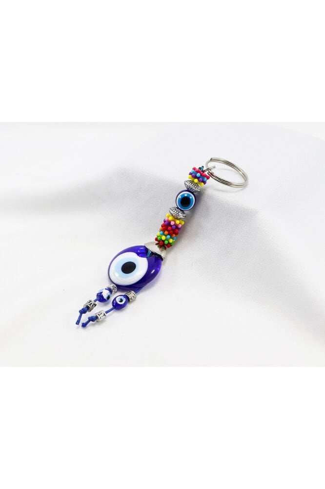 Renkli, El Yapımı Cam Nazar Boncuklu Anahtarlık, Hediyelik Anahtarlık