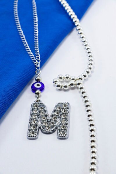 Kristal Taşlı M Harfi Metalik Renk Araba Dikiz Ayna Süsü, Hediyelik Nazar Boncuklu Araba Süsü