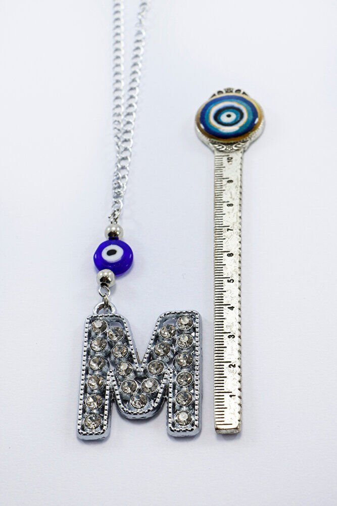 Kristal Taşlı M Harfi Metalik Renk Araba Dikiz Ayna Süsü, Hediyelik Nazar Boncuklu Araba Süsü