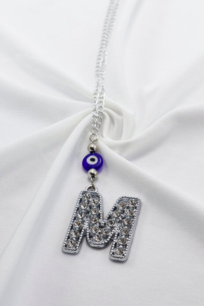 Kristal Taşlı M Harfi Metalik Renk Araba Dikiz Ayna Süsü, Hediyelik Nazar Boncuklu Araba Süsü