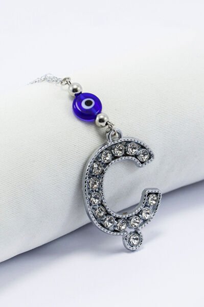 Kristal Taşlı Ç Harfi Metalik Renk Araba Dikiz Ayna Süsü, Hediyelik Nazar Boncuklu Araba Süsü