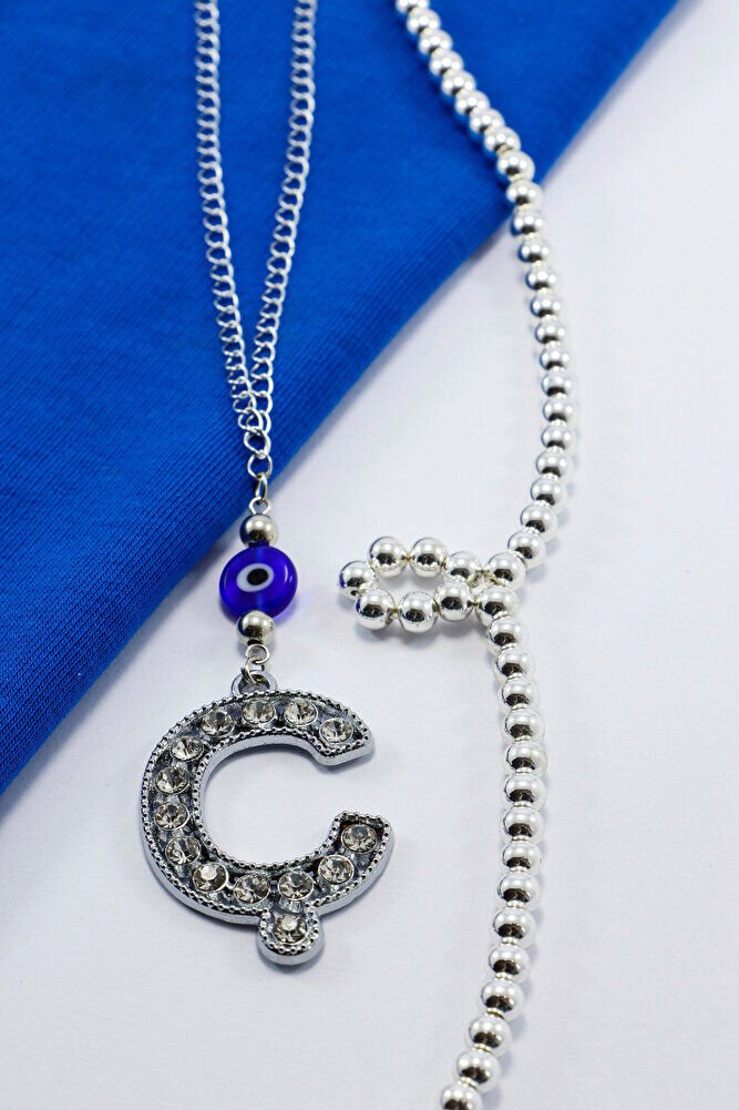 Kristal Taşlı Ç Harfi Metalik Renk Araba Dikiz Ayna Süsü, Hediyelik Nazar Boncuklu Araba Süsü