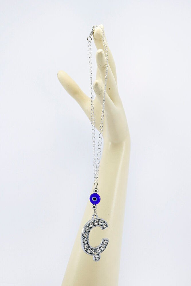 Kristal Taşlı Ç Harfi Metalik Renk Araba Dikiz Ayna Süsü, Hediyelik Nazar Boncuklu Araba Süsü