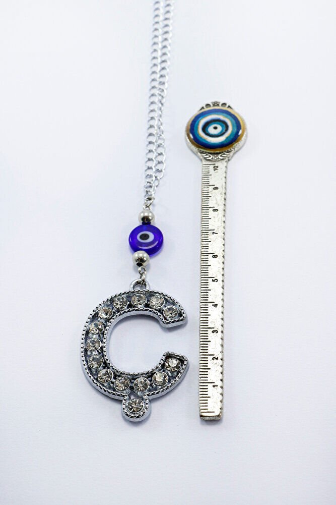 Kristal Taşlı Ç Harfi Metalik Renk Araba Dikiz Ayna Süsü, Hediyelik Nazar Boncuklu Araba Süsü