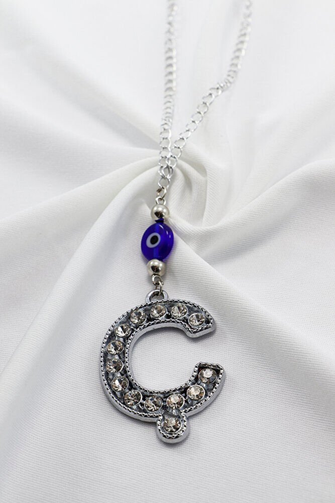 Kristal Taşlı Ç Harfi Metalik Renk Araba Dikiz Ayna Süsü, Hediyelik Nazar Boncuklu Araba Süsü