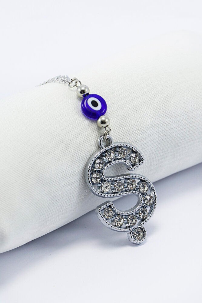 Kristal Taşlı Ş Harfi Metalik Renk Araba Dikiz Ayna Süsü, Hediyelik Nazar Boncuklu Araba Süsü