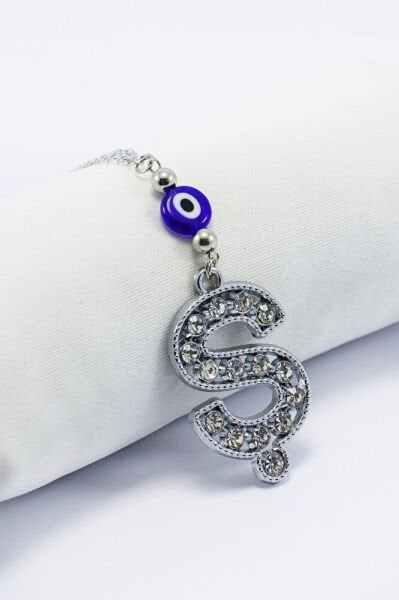 Kristal Taşlı Ş Harfi Metalik Renk Araba Dikiz Ayna Süsü, Hediyelik Nazar Boncuklu Araba Süsü