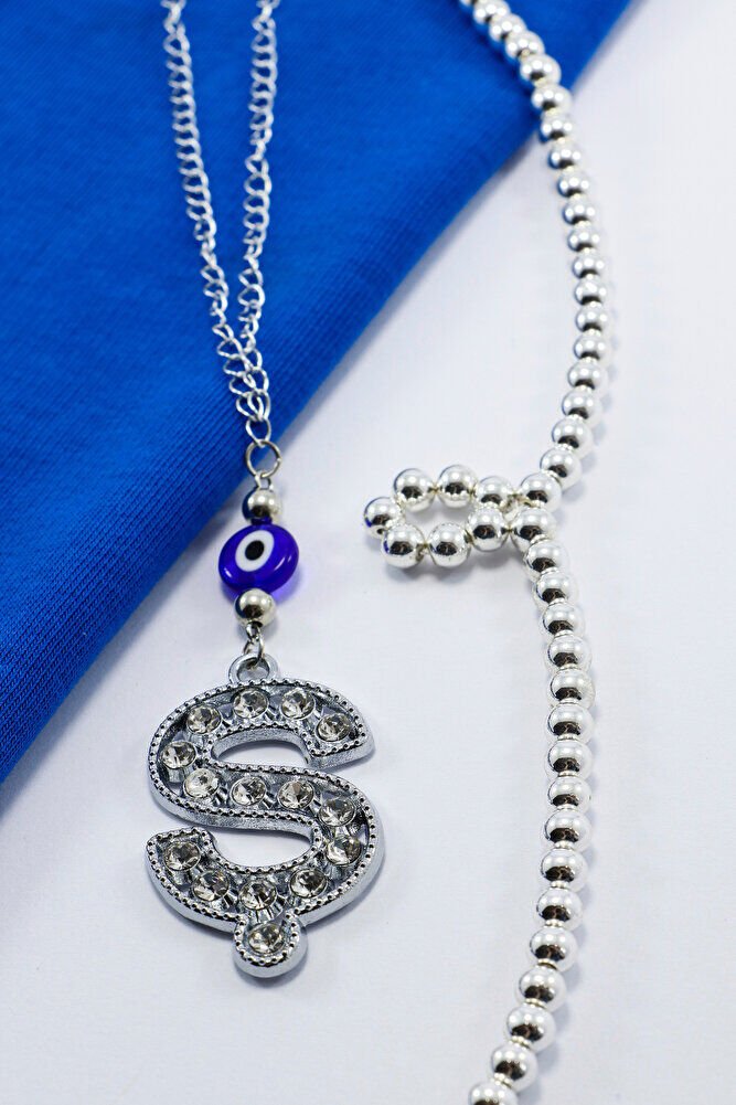 Kristal Taşlı Ş Harfi Metalik Renk Araba Dikiz Ayna Süsü, Hediyelik Nazar Boncuklu Araba Süsü