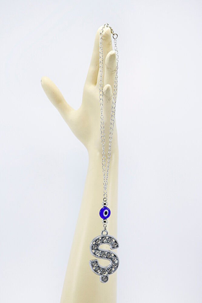 Kristal Taşlı Ş Harfi Metalik Renk Araba Dikiz Ayna Süsü, Hediyelik Nazar Boncuklu Araba Süsü