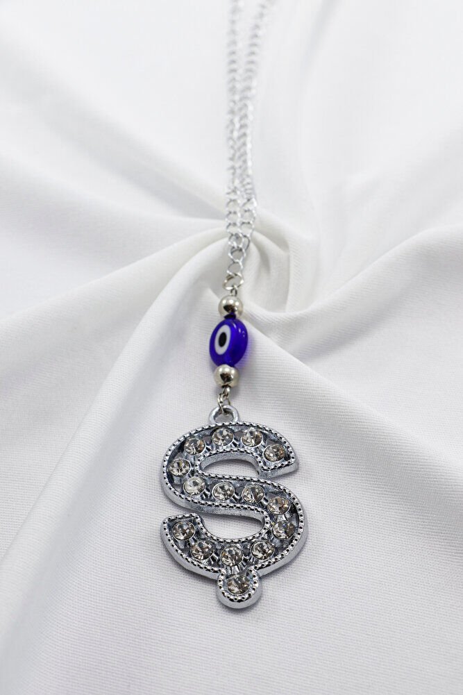 Kristal Taşlı Ş Harfi Metalik Renk Araba Dikiz Ayna Süsü, Hediyelik Nazar Boncuklu Araba Süsü