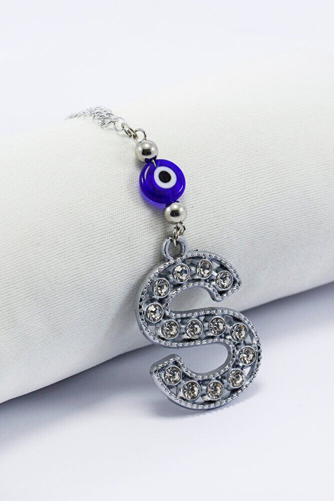 Kristal Taşlı S Harfi Metalik Renk Araba Dikiz Ayna Süsü, Hediyelik Nazar Boncuklu Araba Süsü