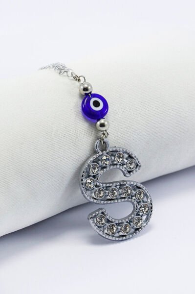 Kristal Taşlı S Harfi Metalik Renk Araba Dikiz Ayna Süsü, Hediyelik Nazar Boncuklu Araba Süsü