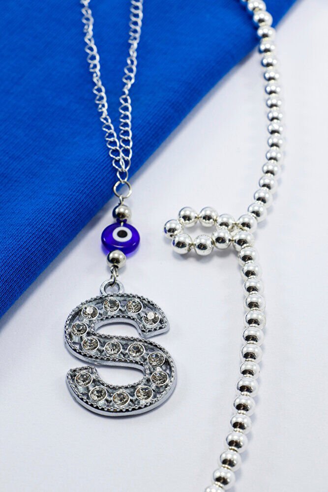 Kristal Taşlı S Harfi Metalik Renk Araba Dikiz Ayna Süsü, Hediyelik Nazar Boncuklu Araba Süsü