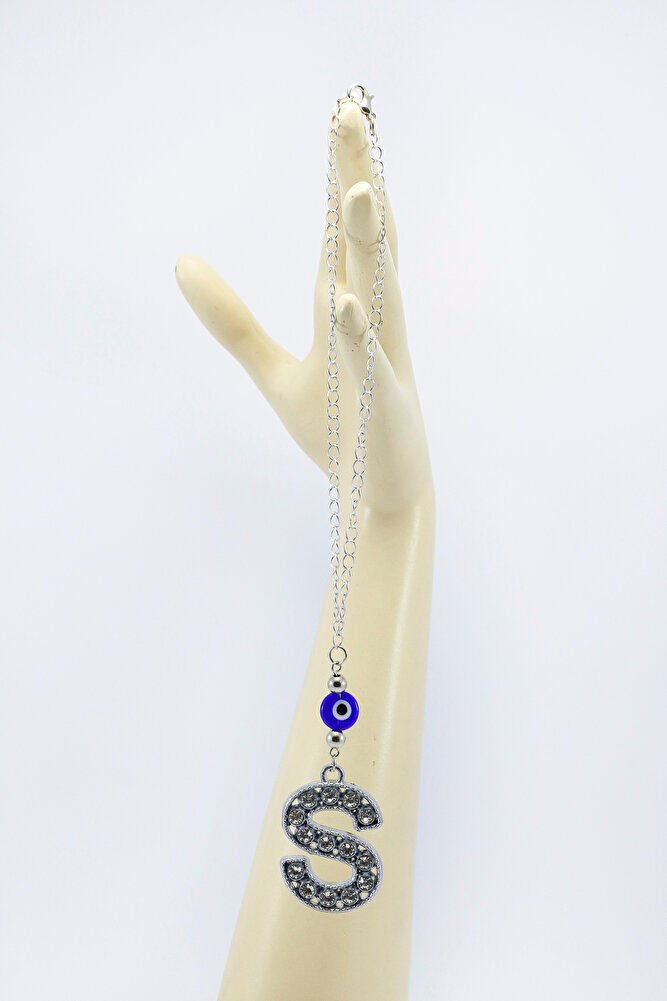 Kristal Taşlı S Harfi Metalik Renk Araba Dikiz Ayna Süsü, Hediyelik Nazar Boncuklu Araba Süsü