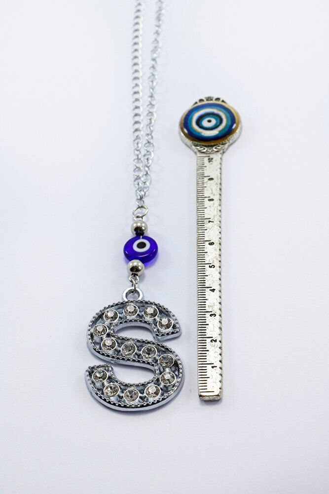 Kristal Taşlı S Harfi Metalik Renk Araba Dikiz Ayna Süsü, Hediyelik Nazar Boncuklu Araba Süsü