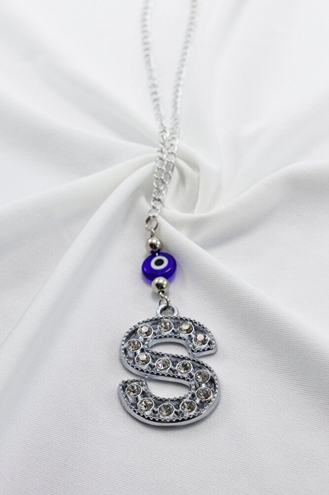 Kristal Taşlı S Harfi Metalik Renk Araba Dikiz Ayna Süsü, Hediyelik Nazar Boncuklu Araba Süsü