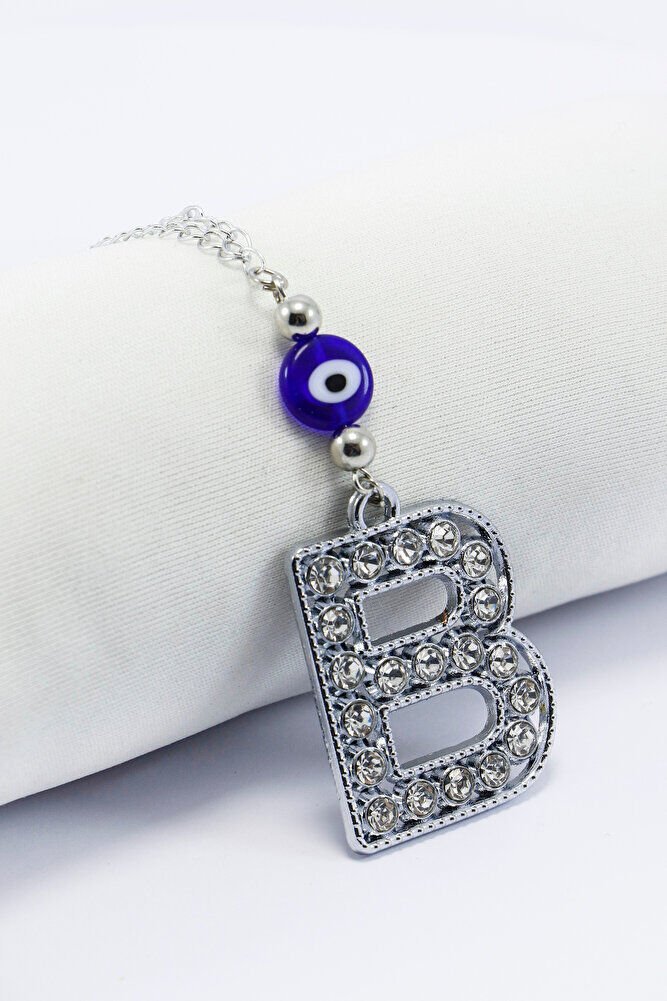 Kristal Taşlı B Harfi Metalik Renk Araba Dikiz Ayna Süsü, Hediyelik Nazar Boncuklu Araba Süsü