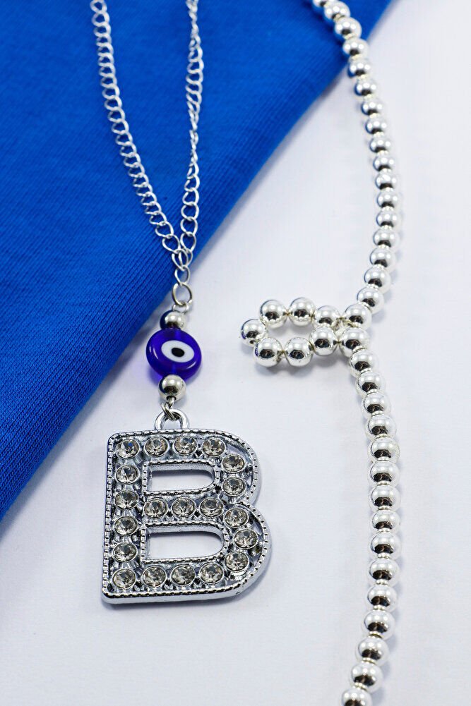 Kristal Taşlı B Harfi Metalik Renk Araba Dikiz Ayna Süsü, Hediyelik Nazar Boncuklu Araba Süsü