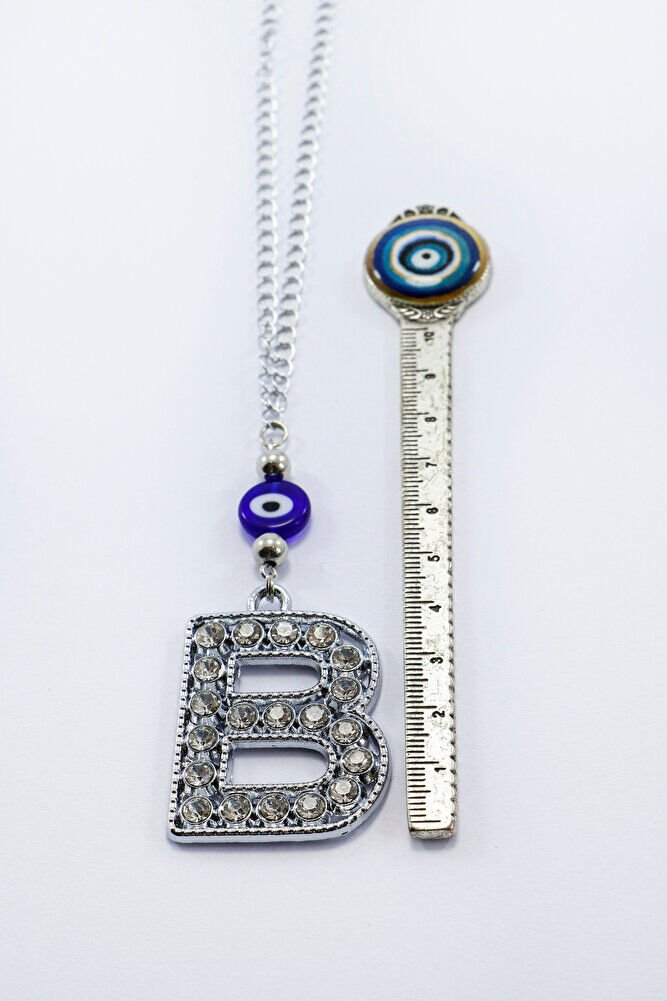 Kristal Taşlı B Harfi Metalik Renk Araba Dikiz Ayna Süsü, Hediyelik Nazar Boncuklu Araba Süsü