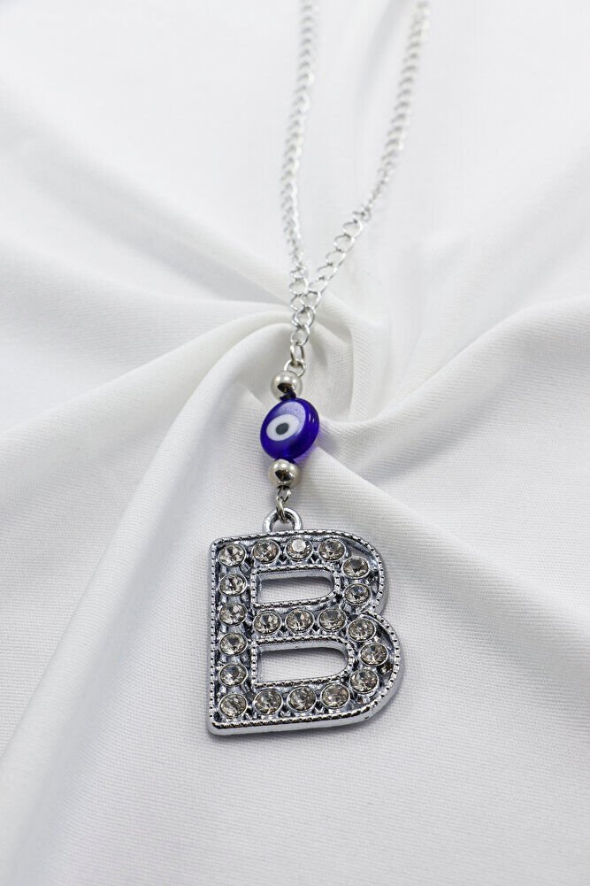 Kristal Taşlı B Harfi Metalik Renk Araba Dikiz Ayna Süsü, Hediyelik Nazar Boncuklu Araba Süsü