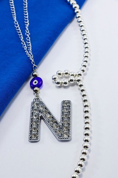 Kristal Taşlı N Harfi Metalik Renk Araba Dikiz Ayna Süsü, Hediyelik Nazar Boncuklu Araba Süsü