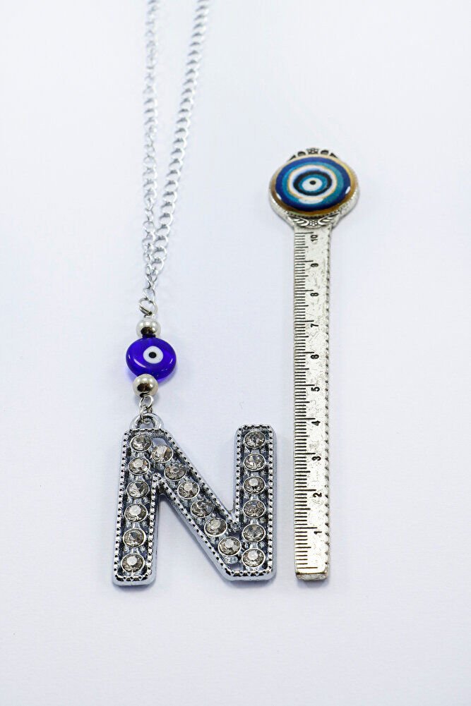 Kristal Taşlı N Harfi Metalik Renk Araba Dikiz Ayna Süsü, Hediyelik Nazar Boncuklu Araba Süsü