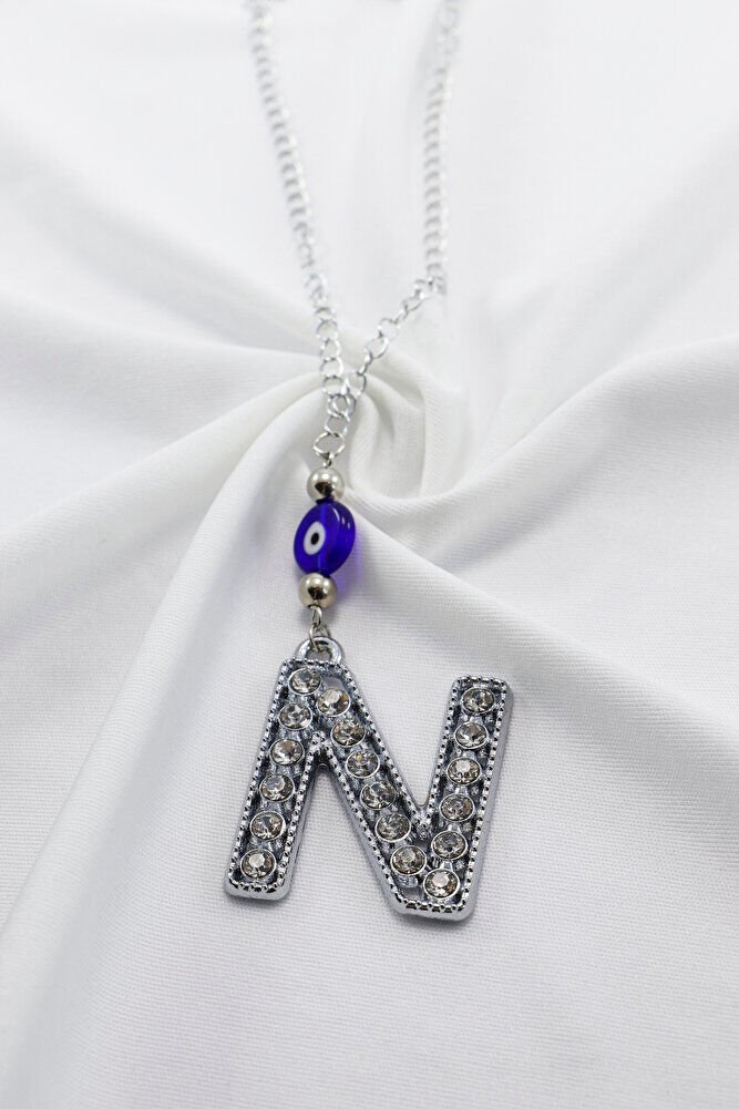 Kristal Taşlı N Harfi Metalik Renk Araba Dikiz Ayna Süsü, Hediyelik Nazar Boncuklu Araba Süsü