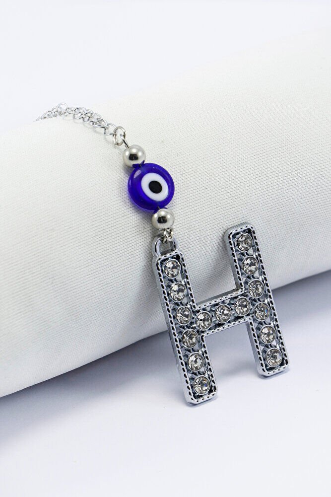 Kristal Taşlı H Harfi Metalik Renk Araba Dikiz Ayna Süsü, Hediyelik Nazar Boncuklu Araba Süsü