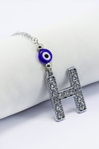 Kristal Taşlı H Harfi Metalik Renk Araba Dikiz Ayna Süsü, Hediyelik Nazar Boncuklu Araba Süsü