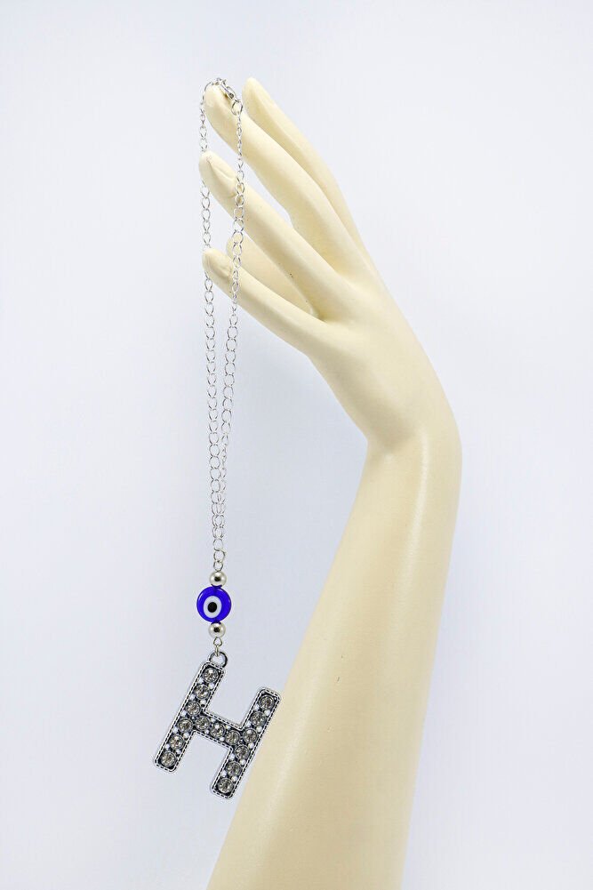 Kristal Taşlı H Harfi Metalik Renk Araba Dikiz Ayna Süsü, Hediyelik Nazar Boncuklu Araba Süsü