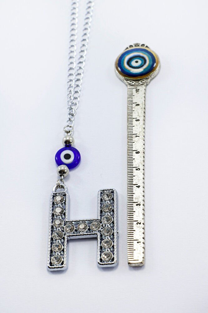 Kristal Taşlı H Harfi Metalik Renk Araba Dikiz Ayna Süsü, Hediyelik Nazar Boncuklu Araba Süsü