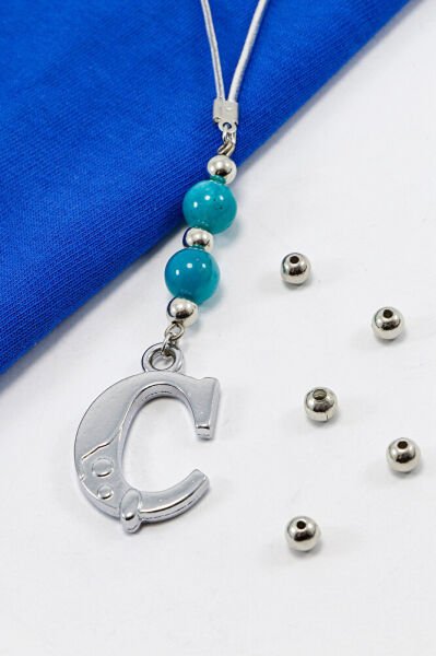 Turkuaz Doğal Taşlı Metal Ç Harfi Araba Dikiz Ayna Süsü, Yeni Araba Hediyesi