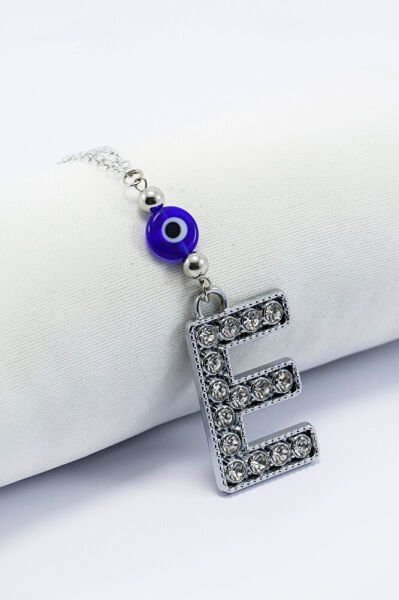 Kristal Taşlı E Harfi Metalik Renk Araba Dikiz Ayna Süsü, Hediyelik Nazar Boncuklu Araba Süsü