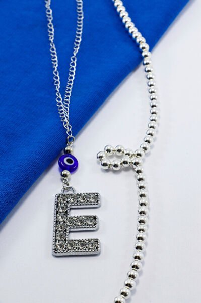 Kristal Taşlı E Harfi Metalik Renk Araba Dikiz Ayna Süsü, Hediyelik Nazar Boncuklu Araba Süsü