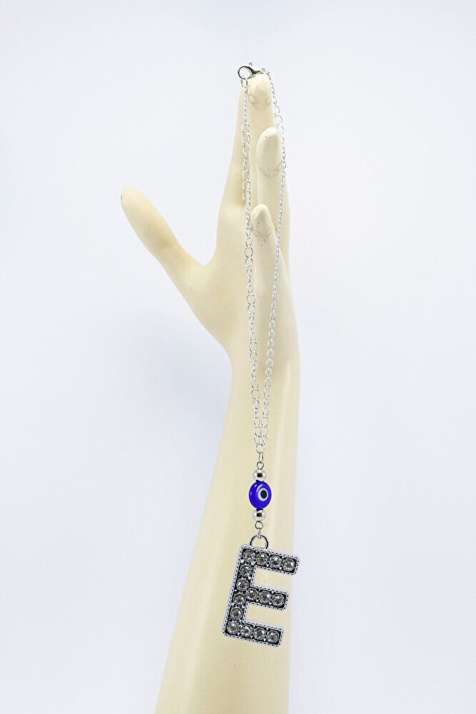 Kristal Taşlı E Harfi Metalik Renk Araba Dikiz Ayna Süsü, Hediyelik Nazar Boncuklu Araba Süsü