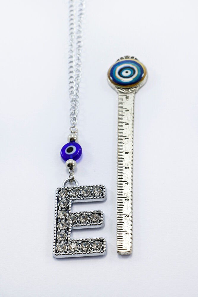 Kristal Taşlı E Harfi Metalik Renk Araba Dikiz Ayna Süsü, Hediyelik Nazar Boncuklu Araba Süsü