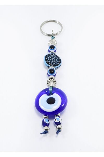 Handmade Glass Evil Eye Beaded Keychain with Sun Pattern, Gift Keychain