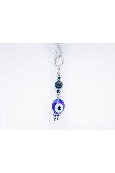 Handmade Glass Evil Eye Beaded Keychain with Sun Pattern, Gift Keychain