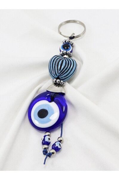 Patterned Heart Shaped Handmade Glass Evil Eye Beaded Keychain