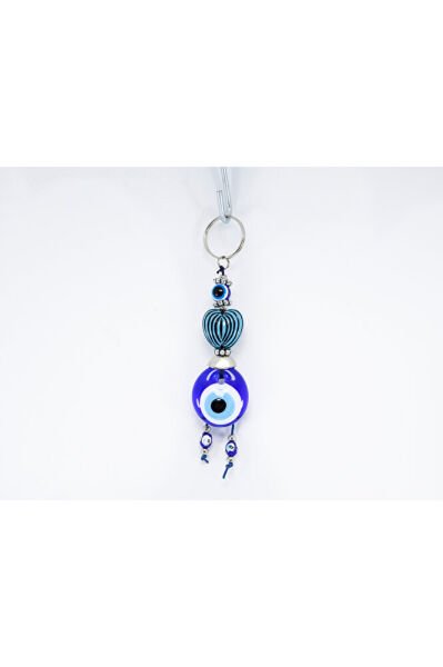 Patterned Heart Shaped Handmade Glass Evil Eye Beaded Keychain