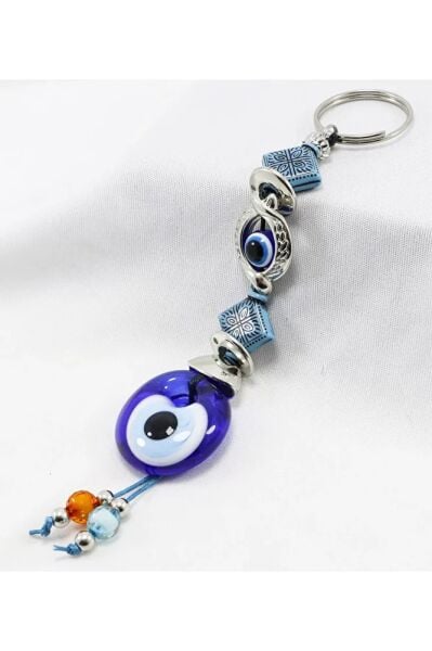 Framed Evil Eye Bead Patterned Shapes Handmade Glass Evil Eye Bead Keychain, Pendant Keychain
