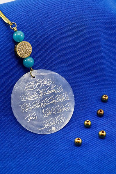 El Yapımı Turkuaz Doğal Taşlı Parlak Taşlı Lazer Kazıma Nazar Ayeti Araba Dikiz Ayna Süsü