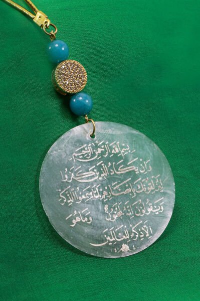 El Yapımı Turkuaz Doğal Taşlı Parlak Taşlı Lazer Kazıma Nazar Ayeti Araba Dikiz Ayna Süsü