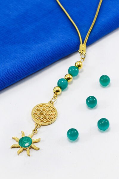 Turkuaz Doğal Taşlı Sedefli Güneş Araba Dikiz Ayna Süsü, Yeni Araba Hediyesi