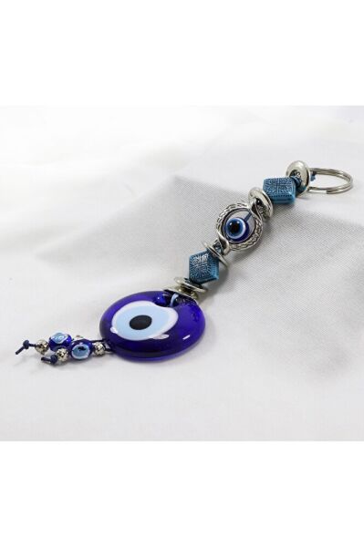 Handmade Glass Evil Eye Beaded Keychain with Framed Evil Eye Pattern, Gift Keychain