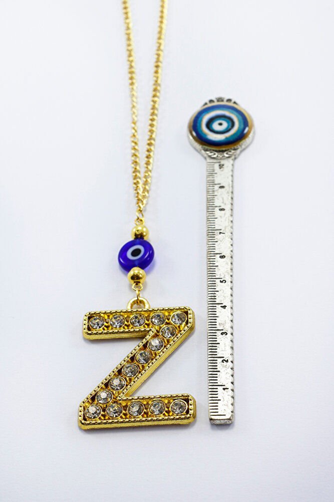 Gold Renkli Parlak Taşlı Yassı Cam Nazar Boncuklu Z Harfi Araba Dikiz Ayna Süsü, Yeni Araba Hediyesi